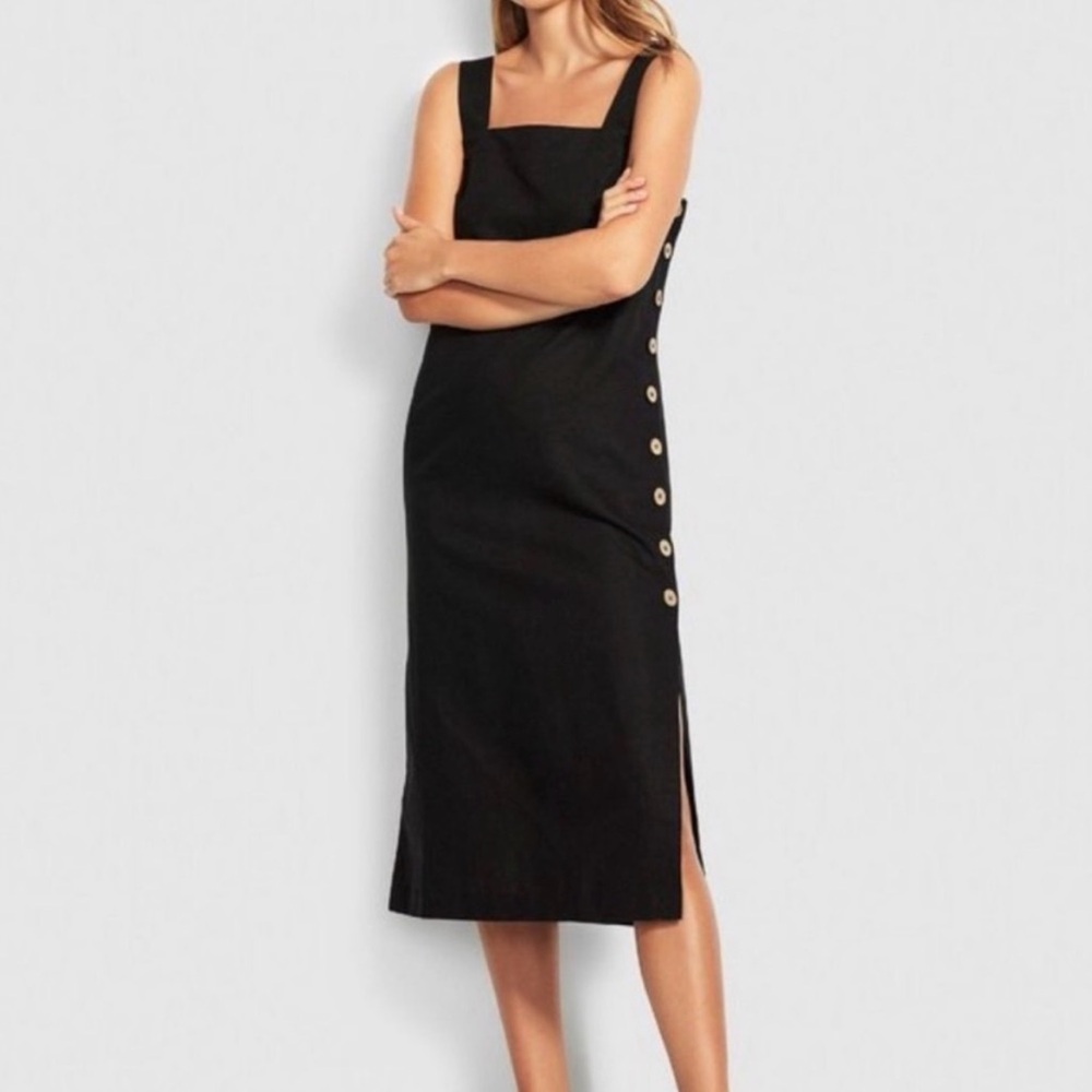 Seafolly Australia Black Button Side Linen Lightweight Pinup Slip Dress S